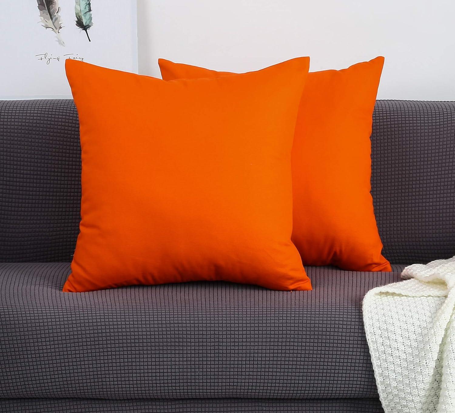 Handmade Orange Cotton Canvas 18" Throw Pillow Covers