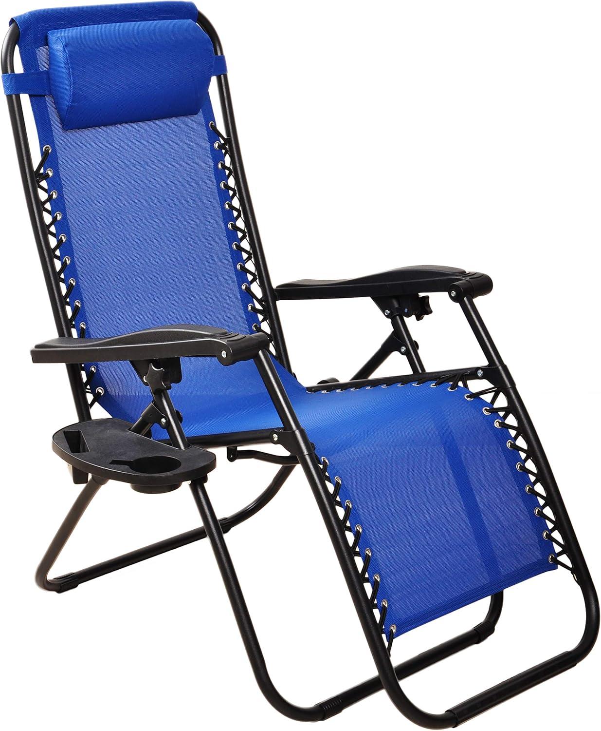 Elevon Adjustable Zero Gravity Recliner Lounge Chair w/ Detachable Cup Holder for Outdoor Deck, Patio, Beach or Bonfire, Weight Capacity 300Lbs, Blue