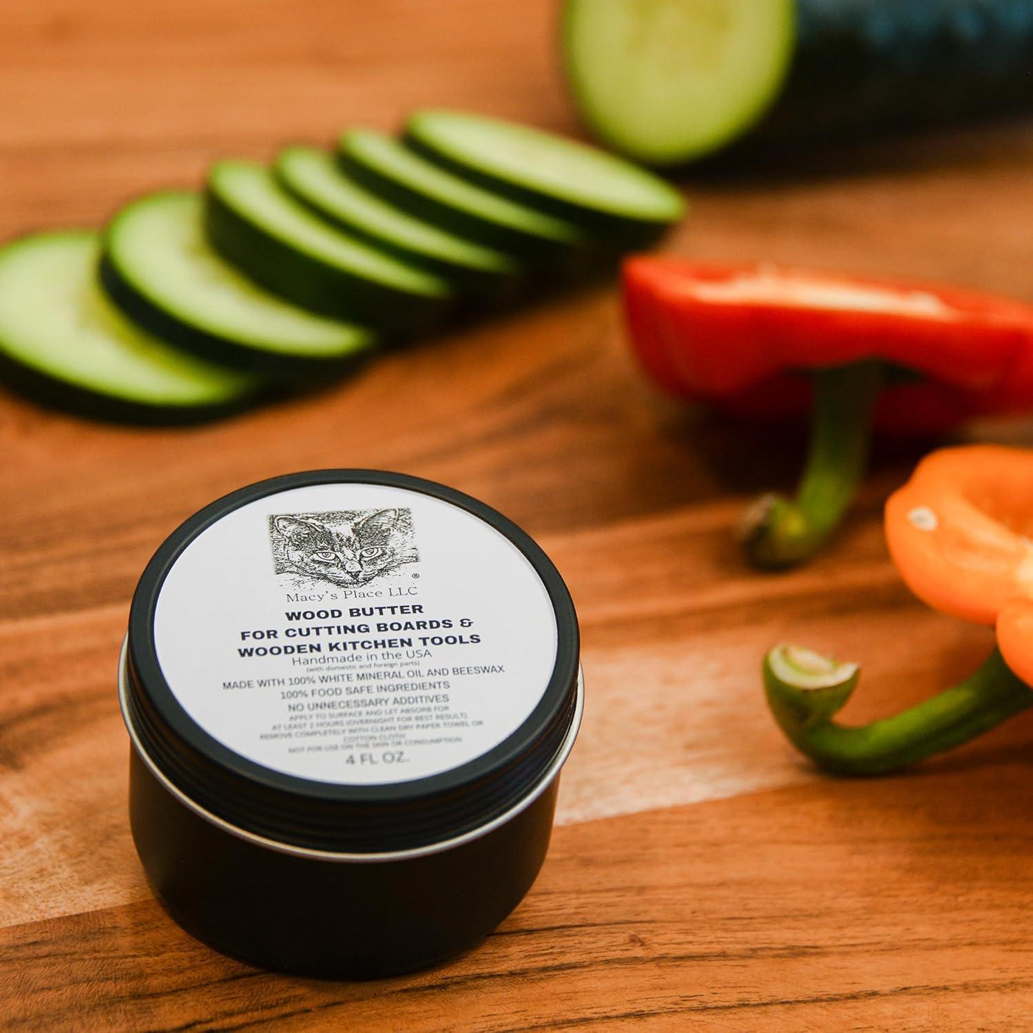 Macy's Place Wood Butter for Cutting Boards and Wooden Tools - 8oz Butcher Block Butter Wax