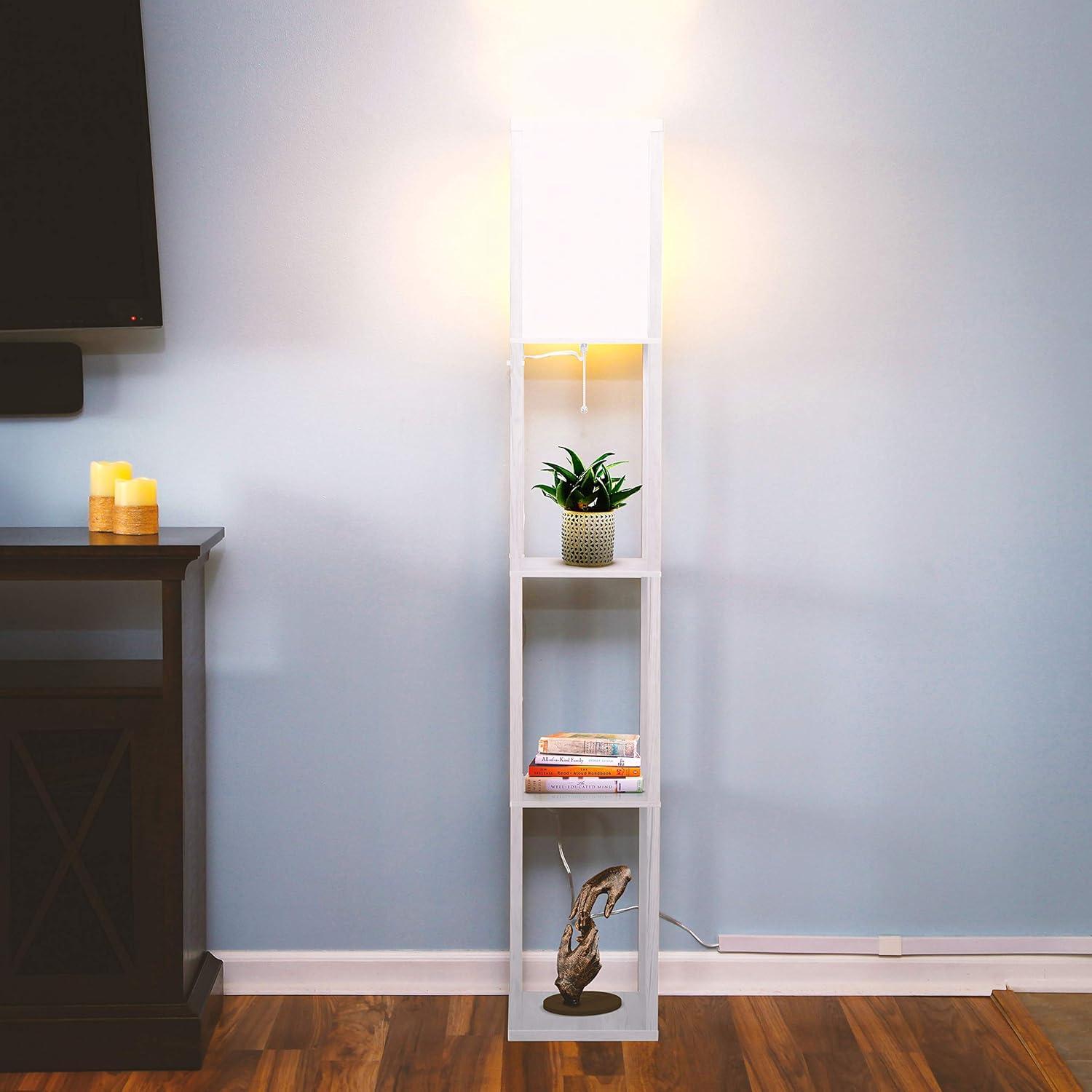 White Adjustable LED Shelf Floor Lamp with Storage