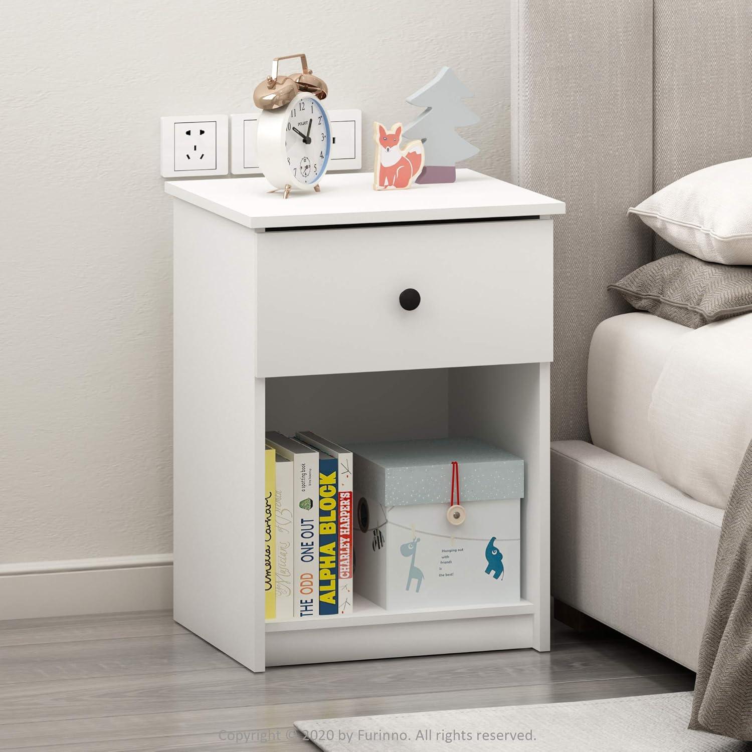 Lucca Contemporary White Nightstand with Storage Drawer