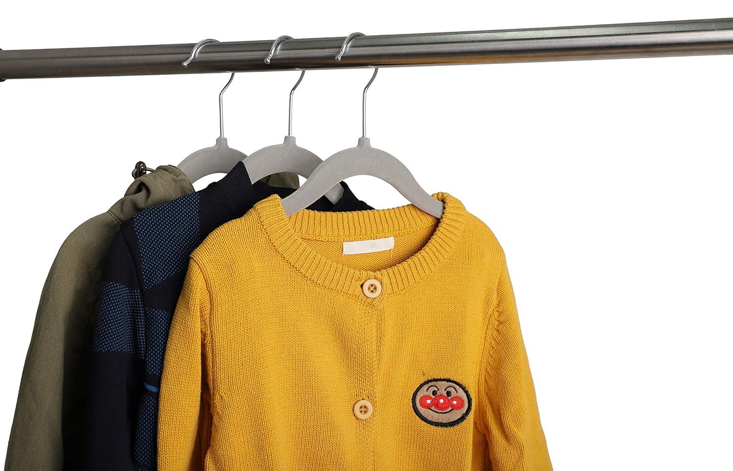 Non-Slip Clothes Hangers For Baby And Kids 20-Pack Velvet Hangers With Movable Clips, Heavy-Duty And Space-Saving For Pants,Skirts, Coat, Gray