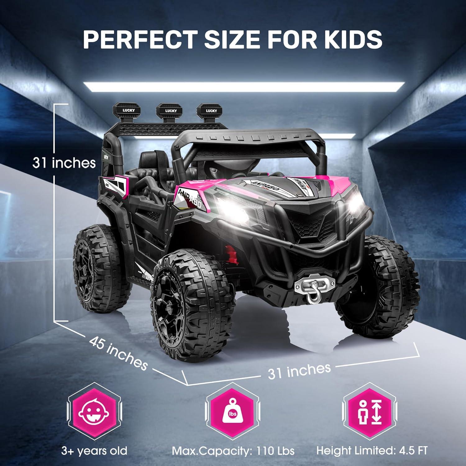 FINITO 24V Kids Ride on UTV, Electric Off-Road Vehicle 4 Wheeler Battery Powered Truck w/ Storage Trunk Parent Remote Control Gift for Boy Girl, Pink