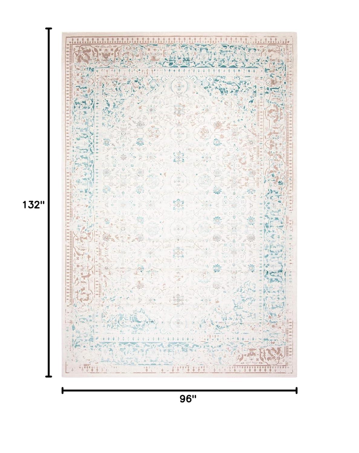 SAFAVIEH Passion Collection Area Rug - 8' x 11', Turquoise & Ivory, Vintage Distressed Design, Non-Shedding & Easy Care, Ideal for High Traffic Areas in Living Room, Bedroom (PAS405B)