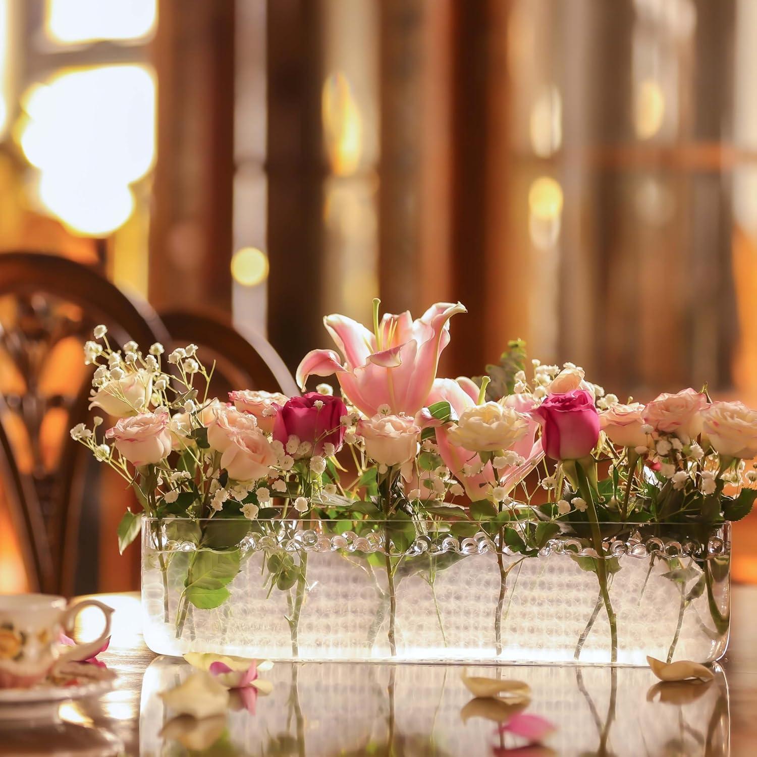 CYS Excel Glass Rectangle Vase (H:4" Open:16"x4") | Multiple Size Choices Rectangular Flower Vase Centerpieces | Decorative Wedding Centerpiece Vases | Glass Terrarium Container