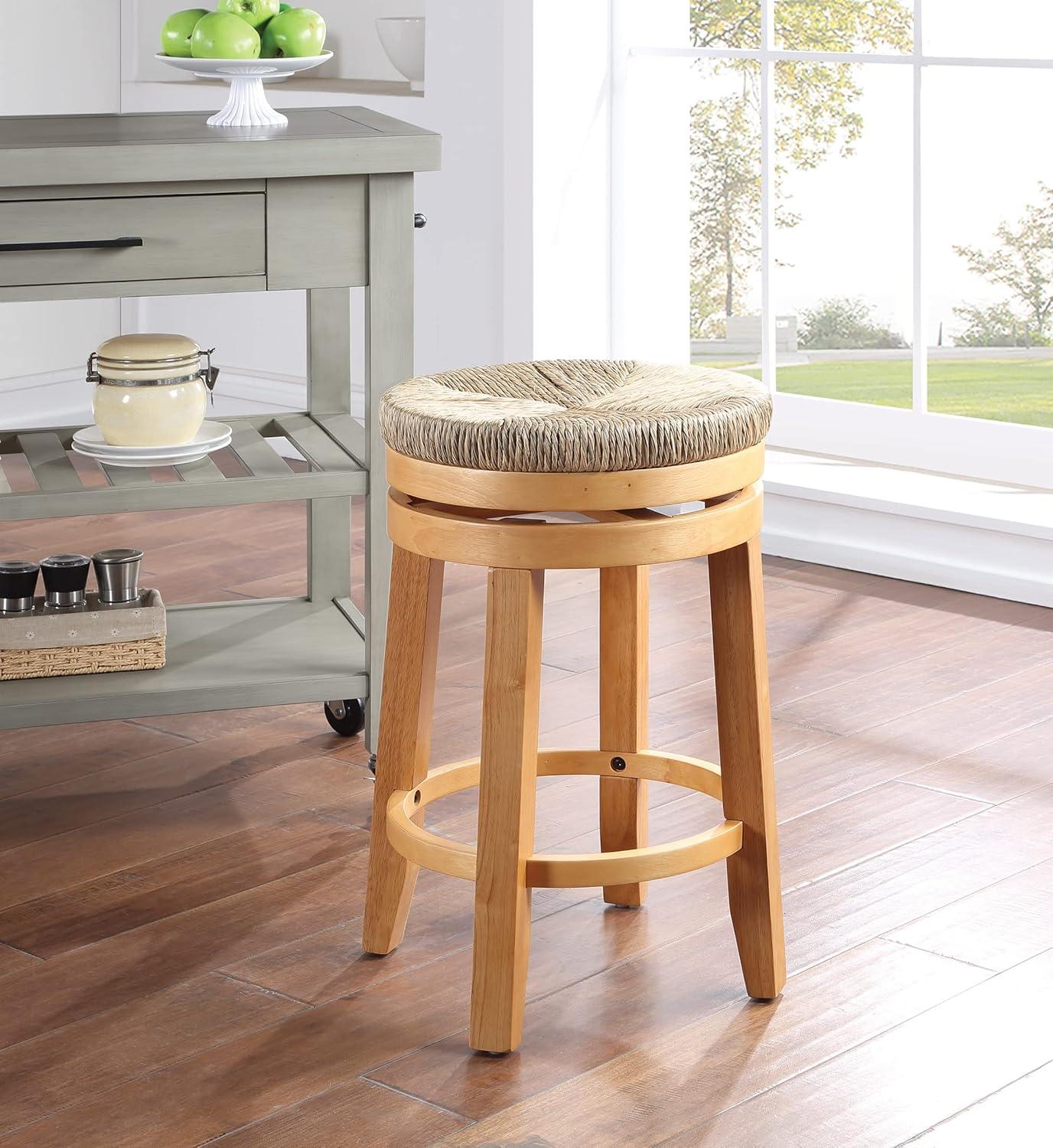 Natural Wood Swivel Counter Stool with Seagrass Seat, 26"