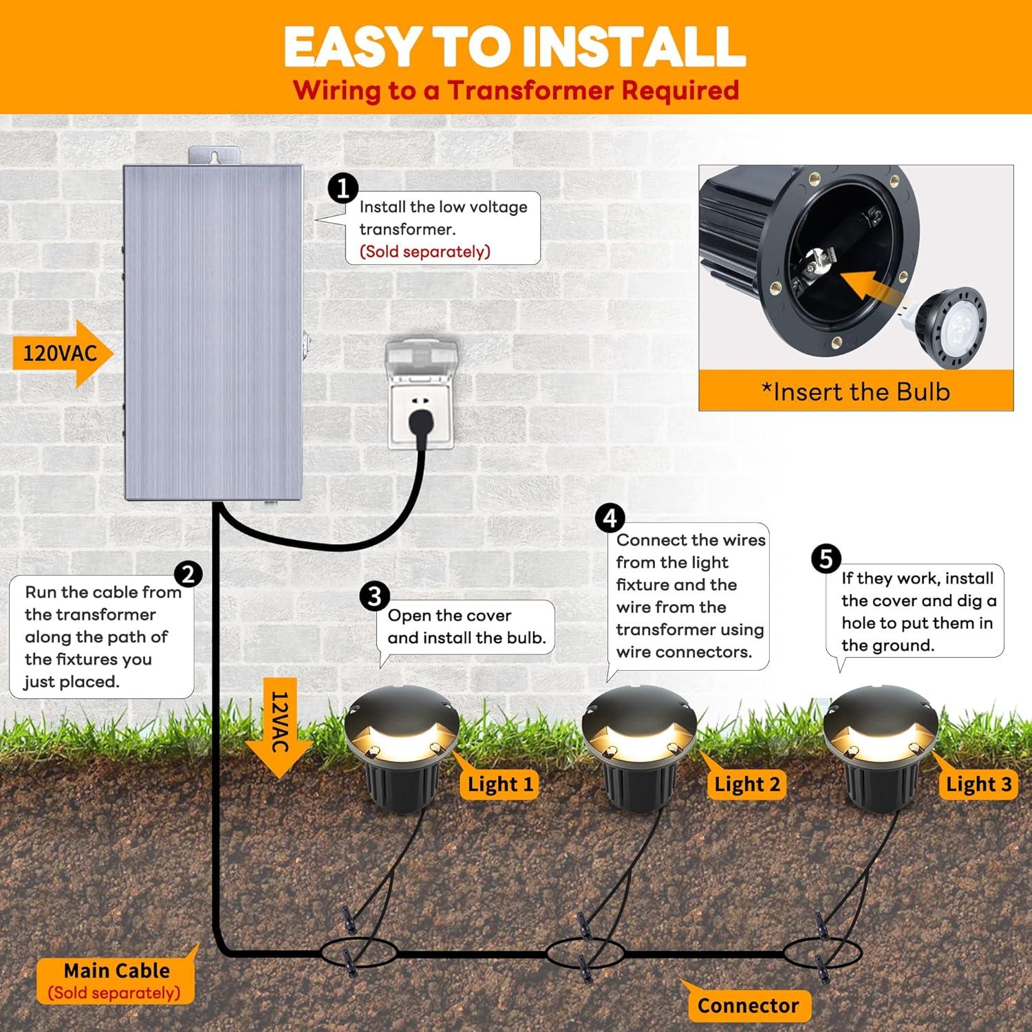 Gardenreet Brass Well Lights Landscape Led In Ground,12V LED Low Voltage Landscape Lighting Well Lights for Garden, Pathway Without MR16 Bulb(One-Direction Turret)