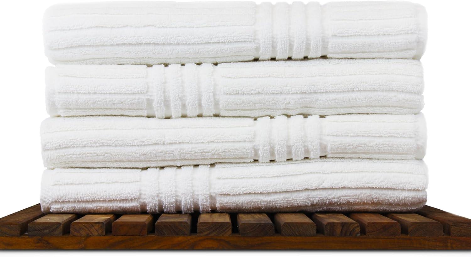 Jiowenm Luxury Hotel & Spa 100% Natural Turkish Cotton Ribbed Channel Pattern Bath Towel (Set of 4), White