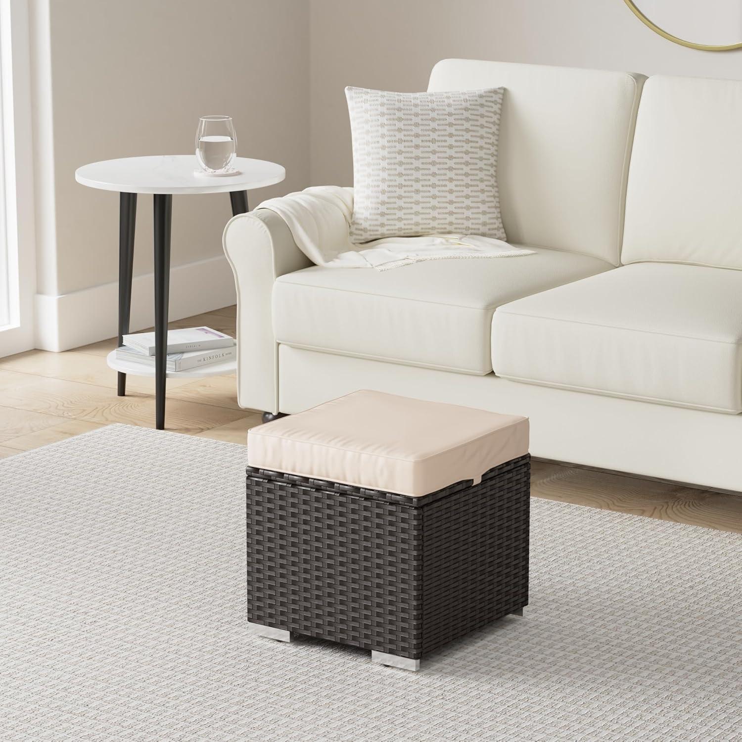 Best Choice Products Set of 2 Wicker Ottomans, Multipurpose Furniture w/ Removable Cushions - Brown/Beige