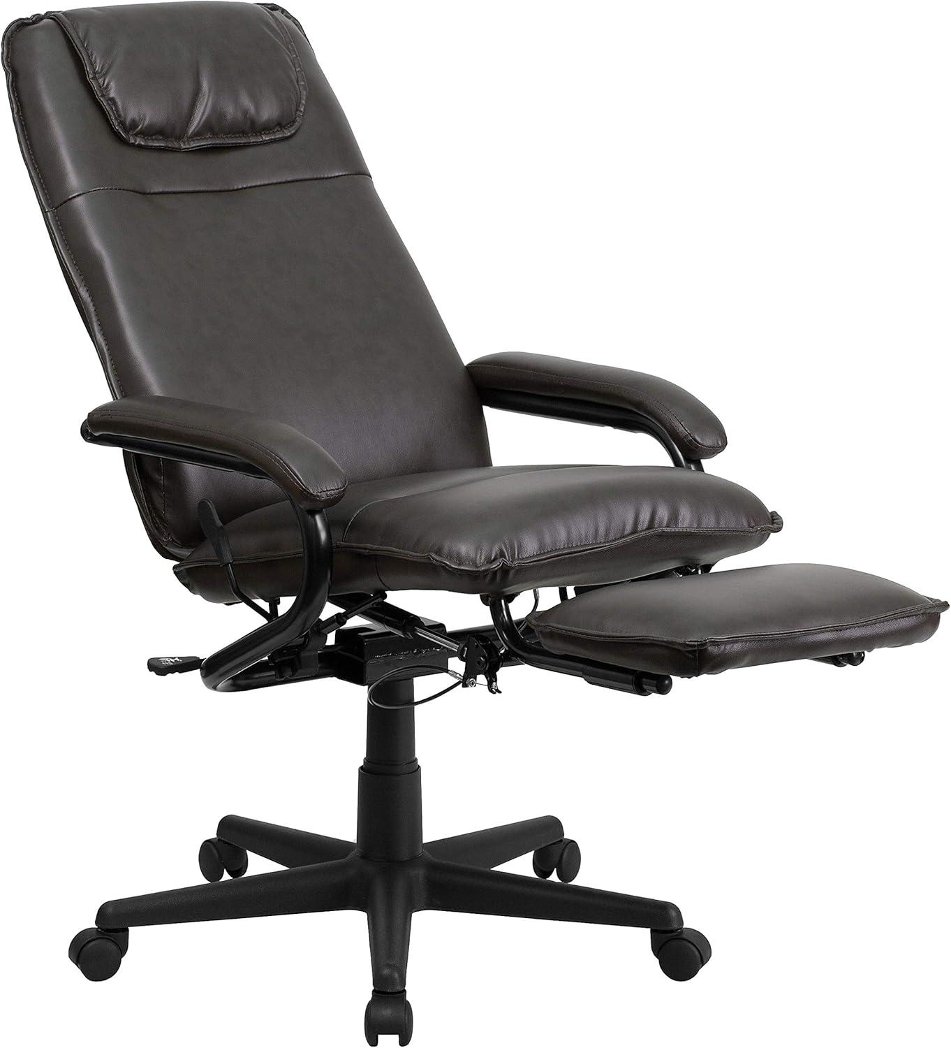 Flash Furniture High Back Brown LeatherSoft Executive Reclining Ergonomic Swivel Office Chair with Arms
