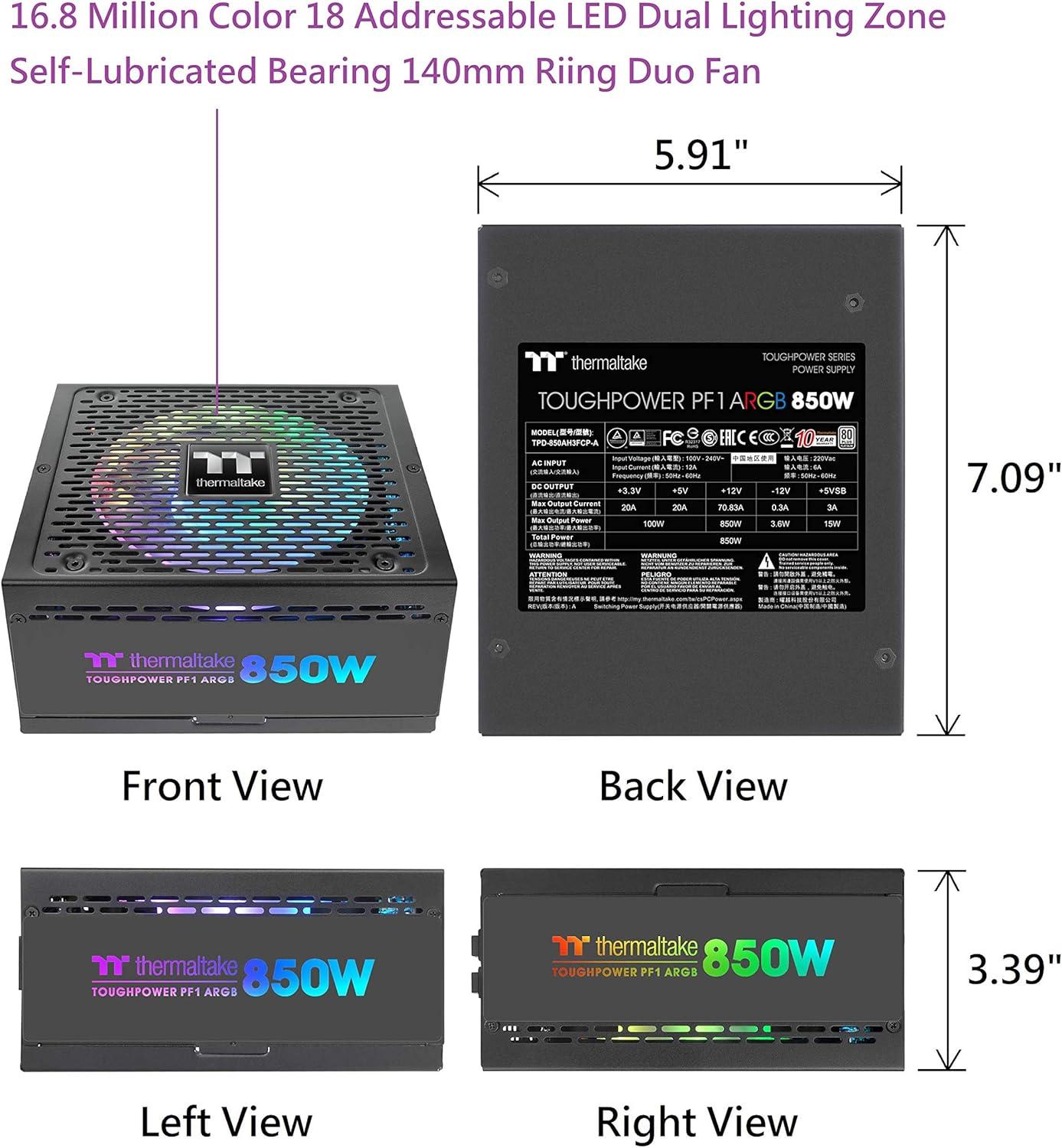 Thermaltake Toughpower PF1 ARGB 850W Platinum Modular Power Supply