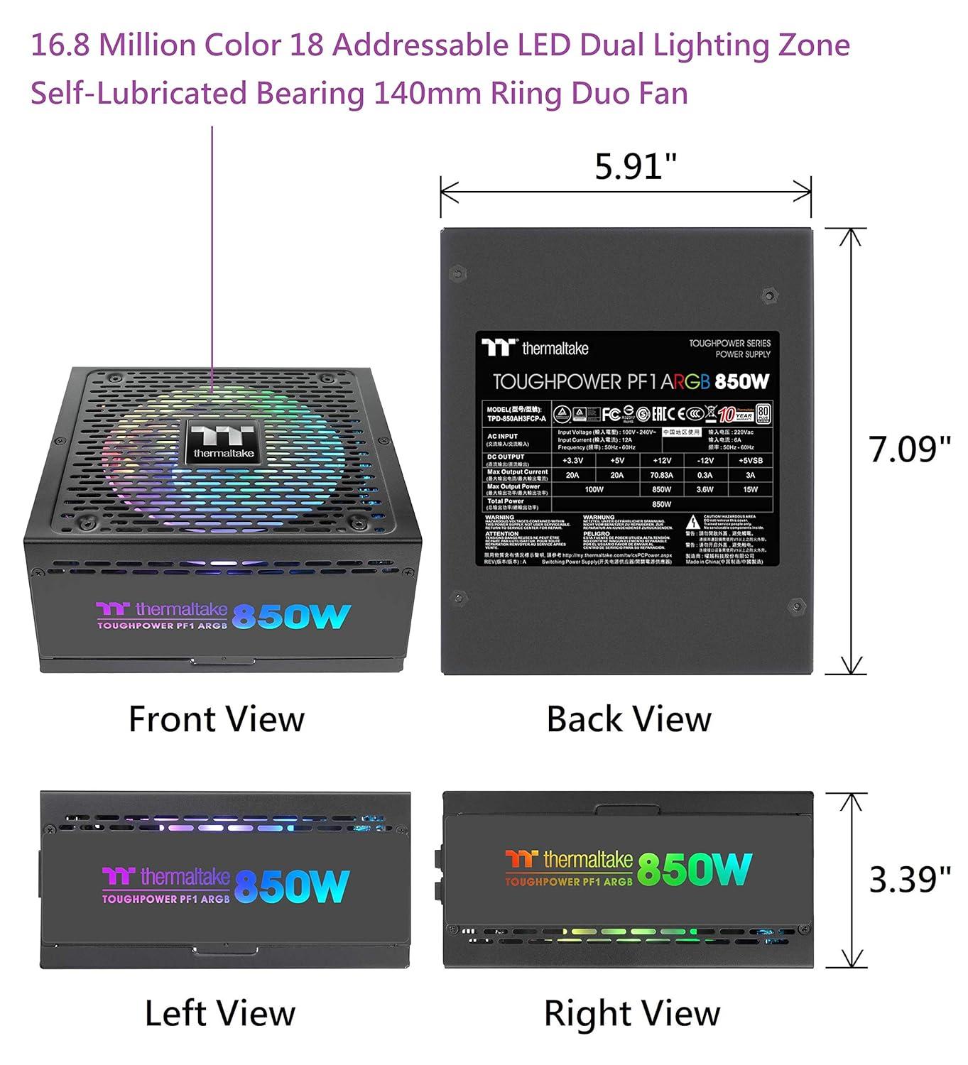 Thermaltake Toughpower PF1 ARGB 850W Platinum Modular Power Supply
