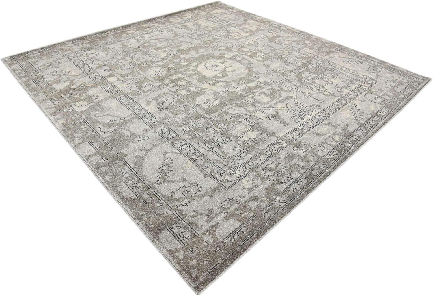 Unique Loom Vintage La Jolla 8 x 8 (ft) Loomed Polypropylene Gray/Silver Square Indoor Border Vintage Area rug