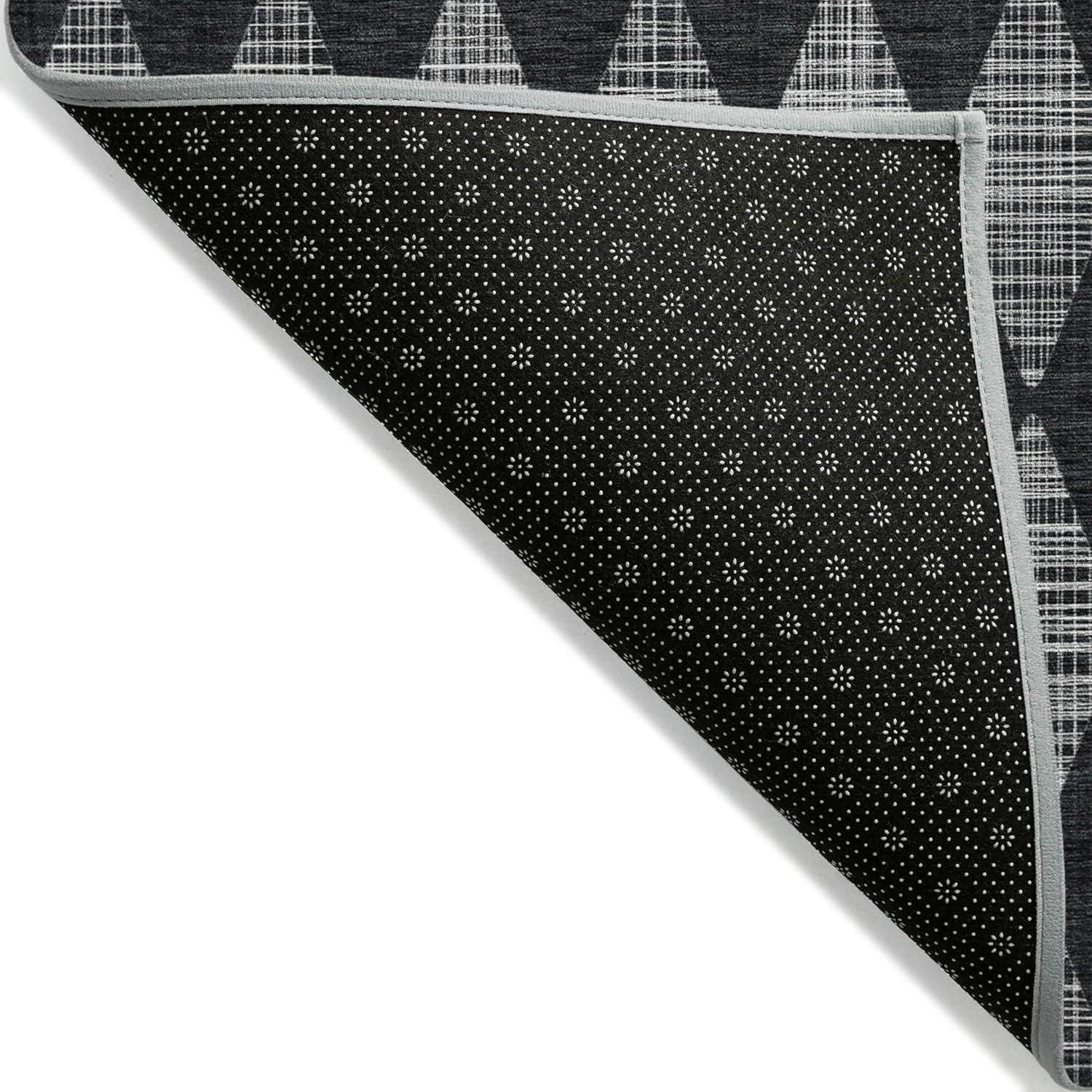 Charcoal Diamond Pattern Machine Washable Rug 1'8" x 2'6"