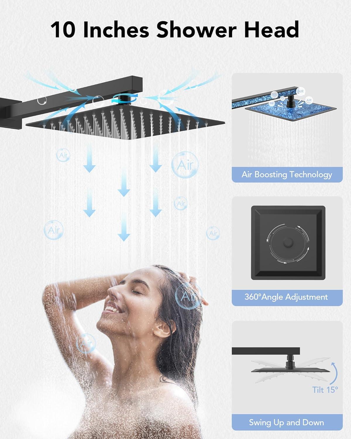 EVERSTEIN Shower Faucet Set 10 inch CUPC Shower System with Handheld Spray Wall Mounted Rain Shower Head Trim Kit with Upgraded Valve, Matte Black