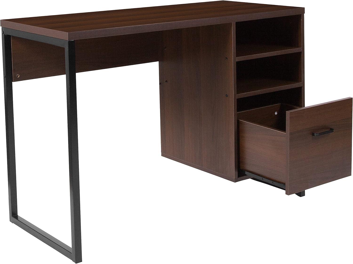 Flash Furniture Northbrook Rustic Coffee Wood Grain Finish Computer Desk with Black Metal Frame