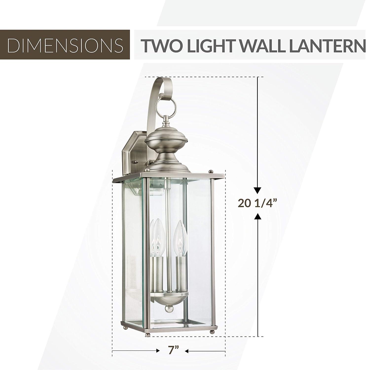 Antique Brushed Nickel 2-Light Outdoor Wall Lantern with Clear Glass