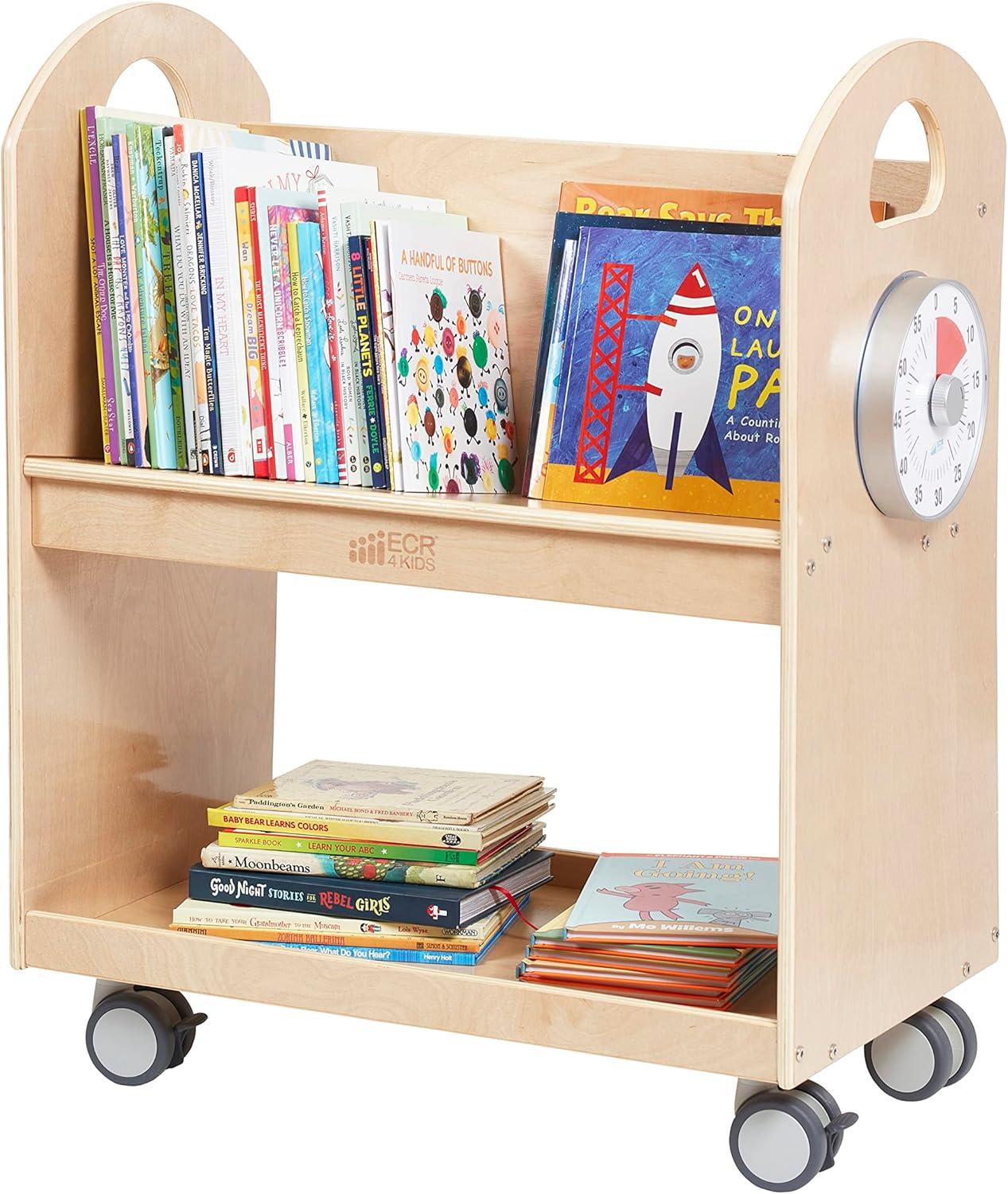 ECR4Kids Mobile Book Cart with Countdown Timer, Classroom Bookshelf