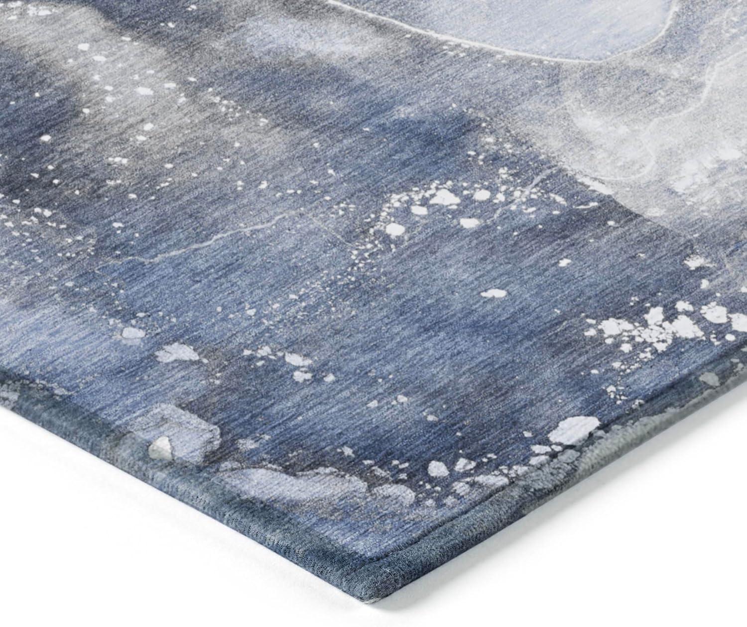 Blue and Gray Watercolor Pattern Indoor Outdoor Area Rug