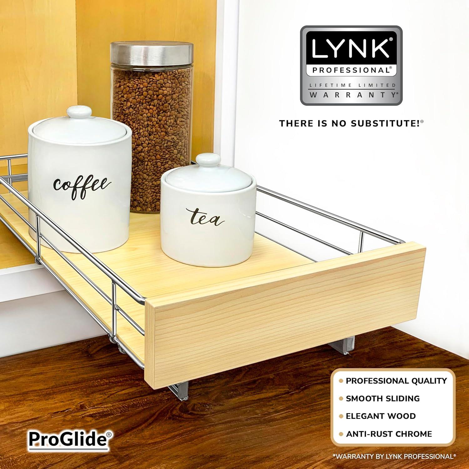 LYNK PROFESSIONAL® Select Pull Out Cabinet Organizer for Kitchen Cabinets, Wood and Chrome