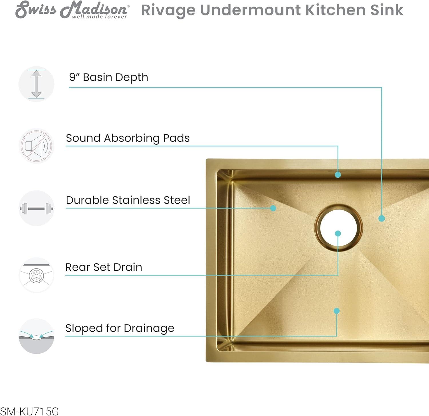 Rivage 23 x 18 Stainless Steel, Single Basin, Undermount Kitchen Sink