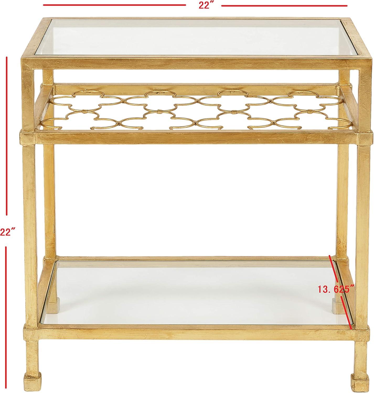 Hanzel Gold Leaf Glass Side Table - AMH8312A - Gold/Glass - Safavieh Couture