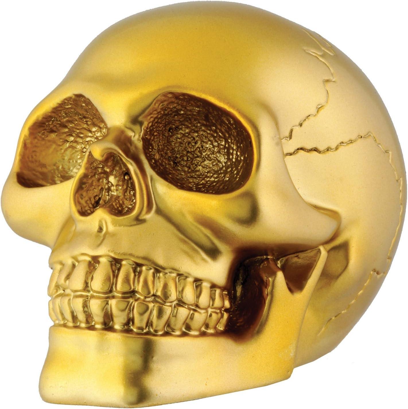 Small Gold Resin Skull Skeleton Figurine 2.75 Inches