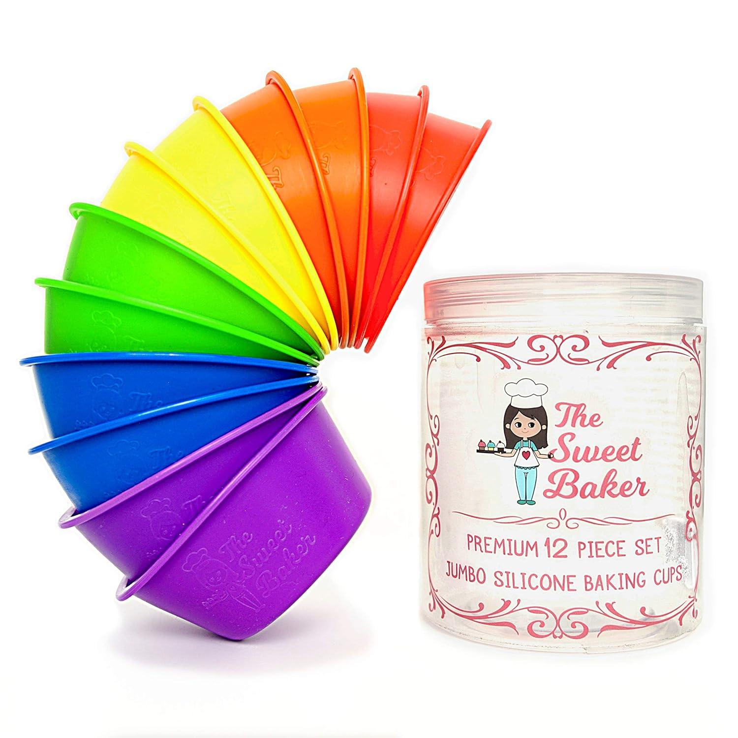 | Professional Jumbo Silicone Baking Cups | Premium 12 Piece Set | Reusable Cupcake Muffin Pans | BPA Free