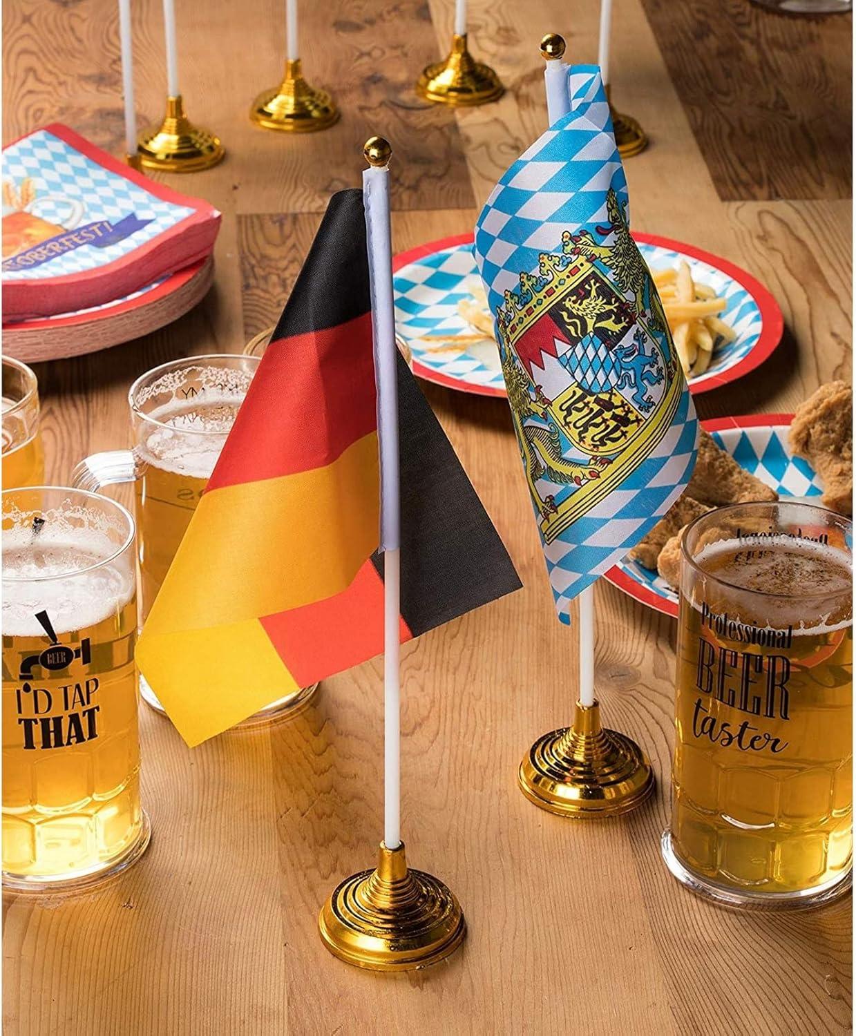 Bavarian and German Polyester Desk Flags with Stands, 24 Pieces