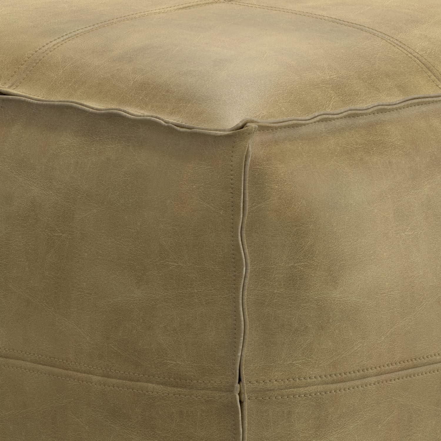 Sheffield Boho Square Pouf in Distressed Sandcastle Genuine Leather