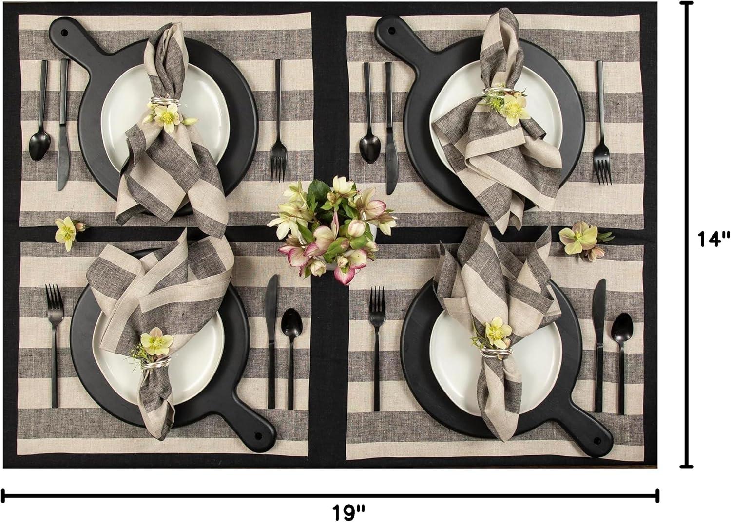 Solino Home Cabana Stripe - 100% Pure Linen Placemats (Set of 4)