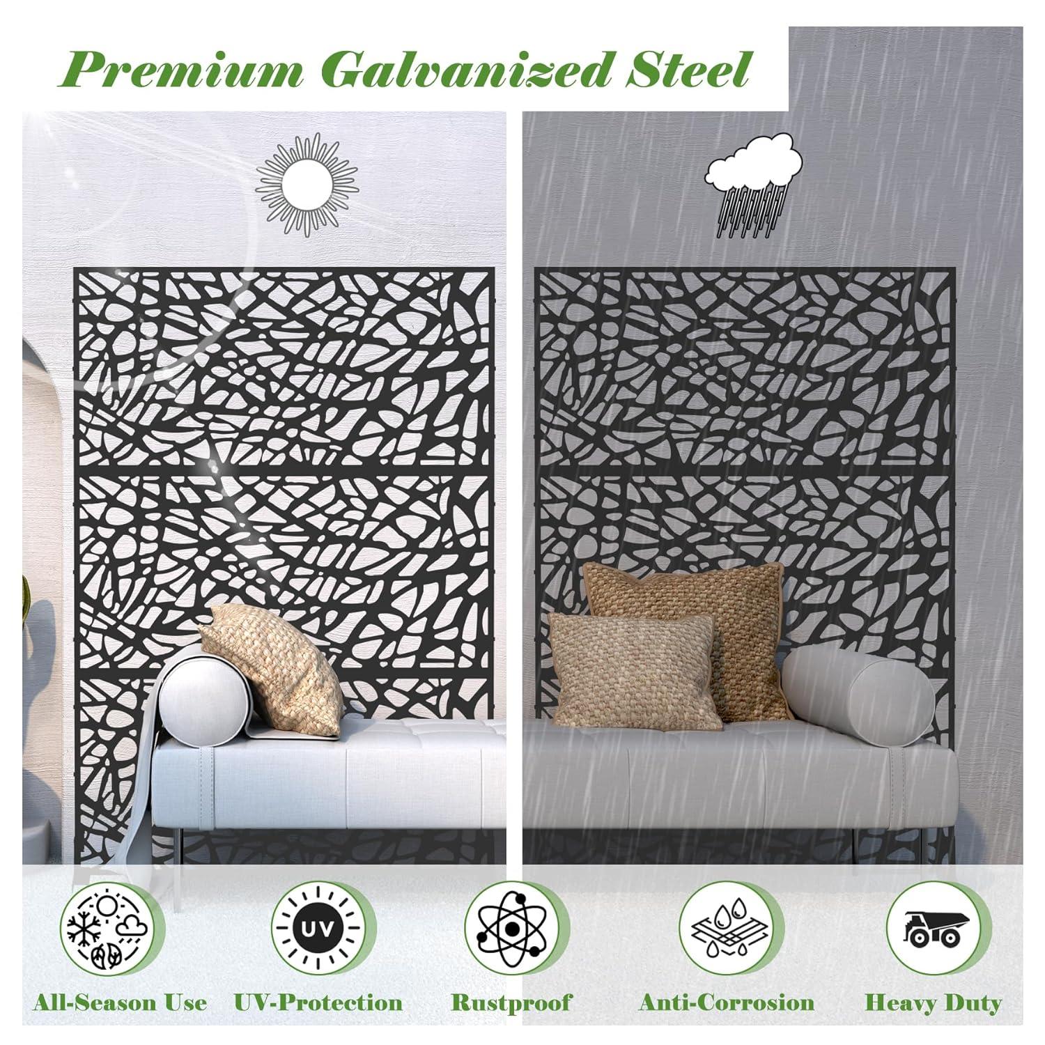 Domi Outdoor Living Privacy Screen, Freestanding, Modern, Black, Plastic Mesh, Galvanized Steel Frame