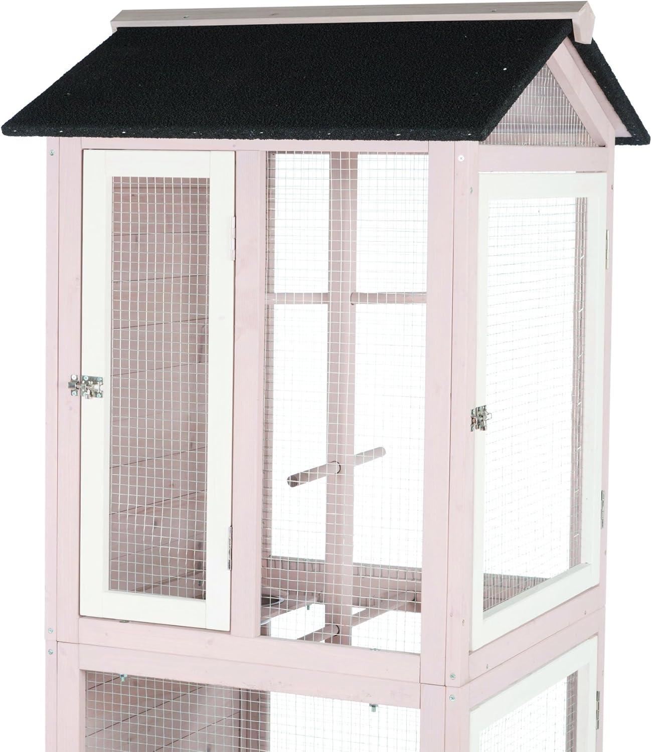 TRIXIE Large 66.5" Indoor-Outdoor Wooden Aviary with 3 Front Doors & 2 Perches, Gray