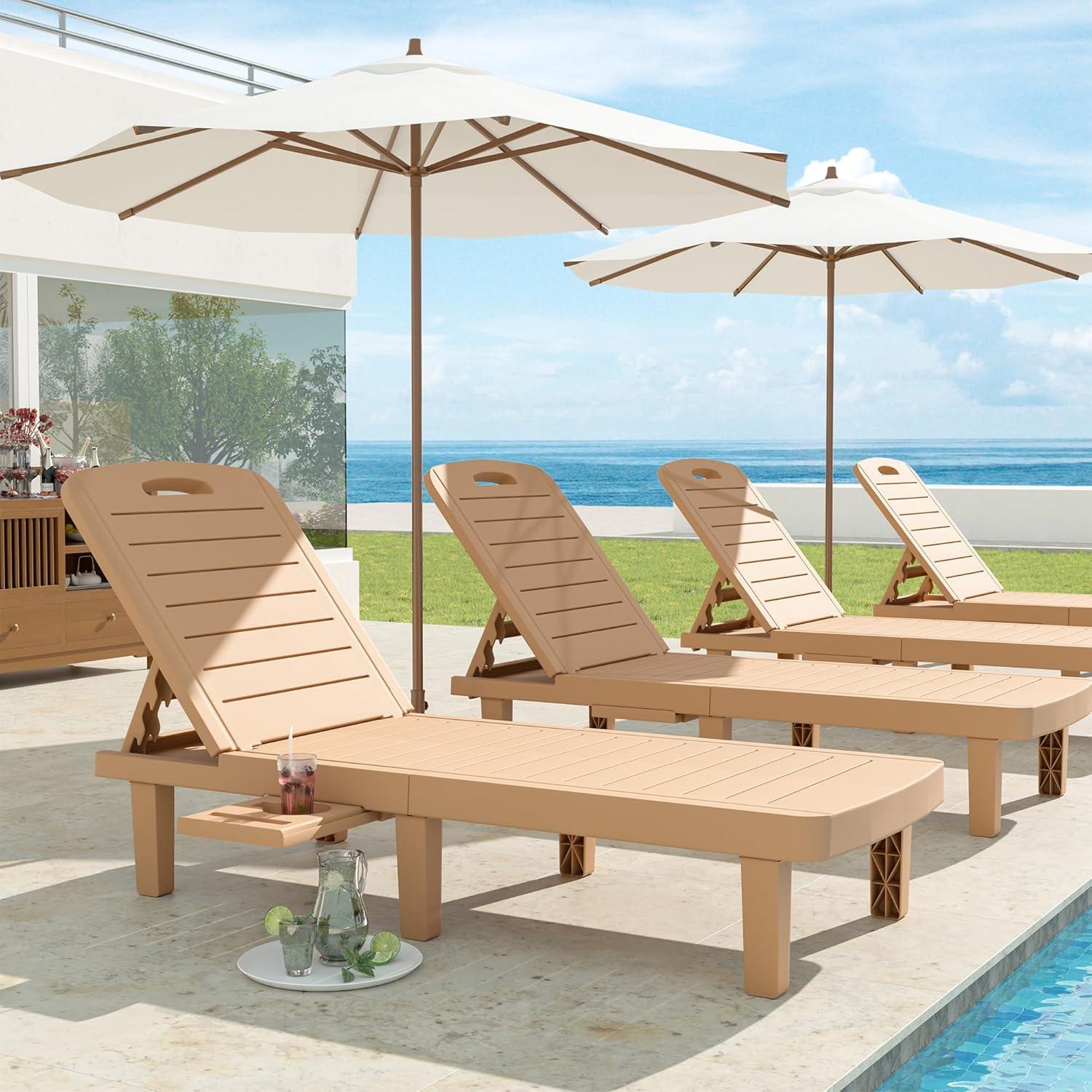 Devoko Outdoor Chaise Lounge Chair Set of 2 for Outside Pool Patio, Adjustable Waterproof Easy Assembly Chaise Lounge Outdoor (Black, Set of 2)