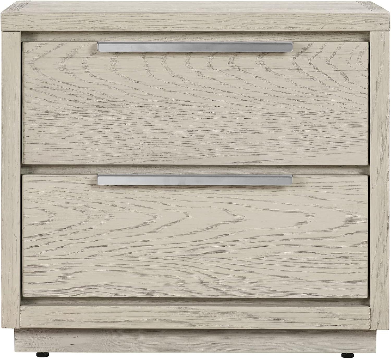 Gray Oak 2-Drawer Nightstand with Stainless Steel Handles