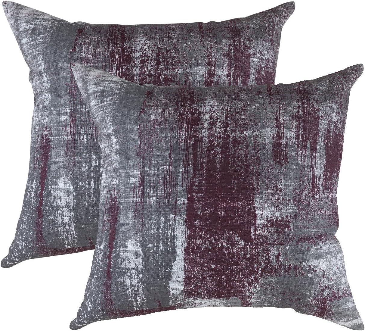 Burgundy and Gray Cotton Art Deco Throw Pillow Covers 22x22