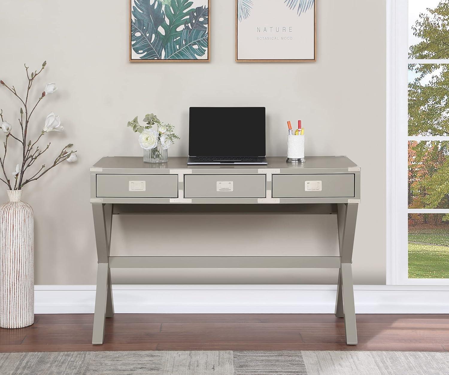 Wellington 46" Engineered Wood Desk with Power in Gray Finish