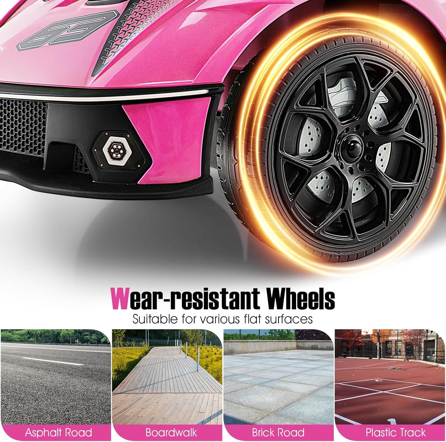 Costway 3-in-1 Licensed Lamborghini Ride on Push Car Stroller Sliding Car w/ Sound Pink