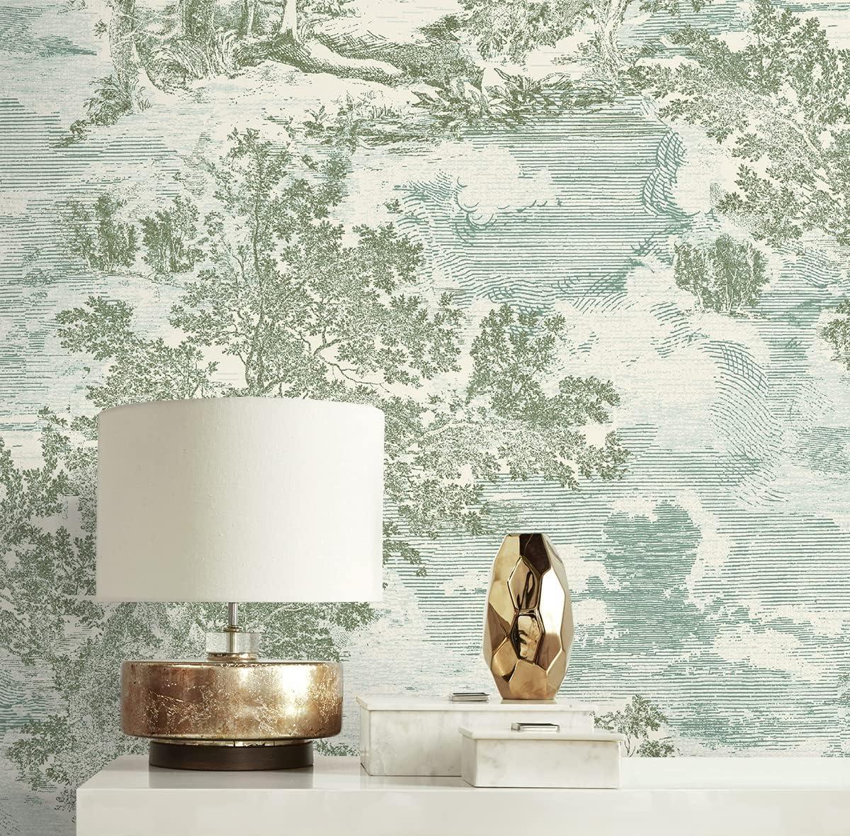 Willow Green Self-Adhesive Scenic Toile Wallpaper