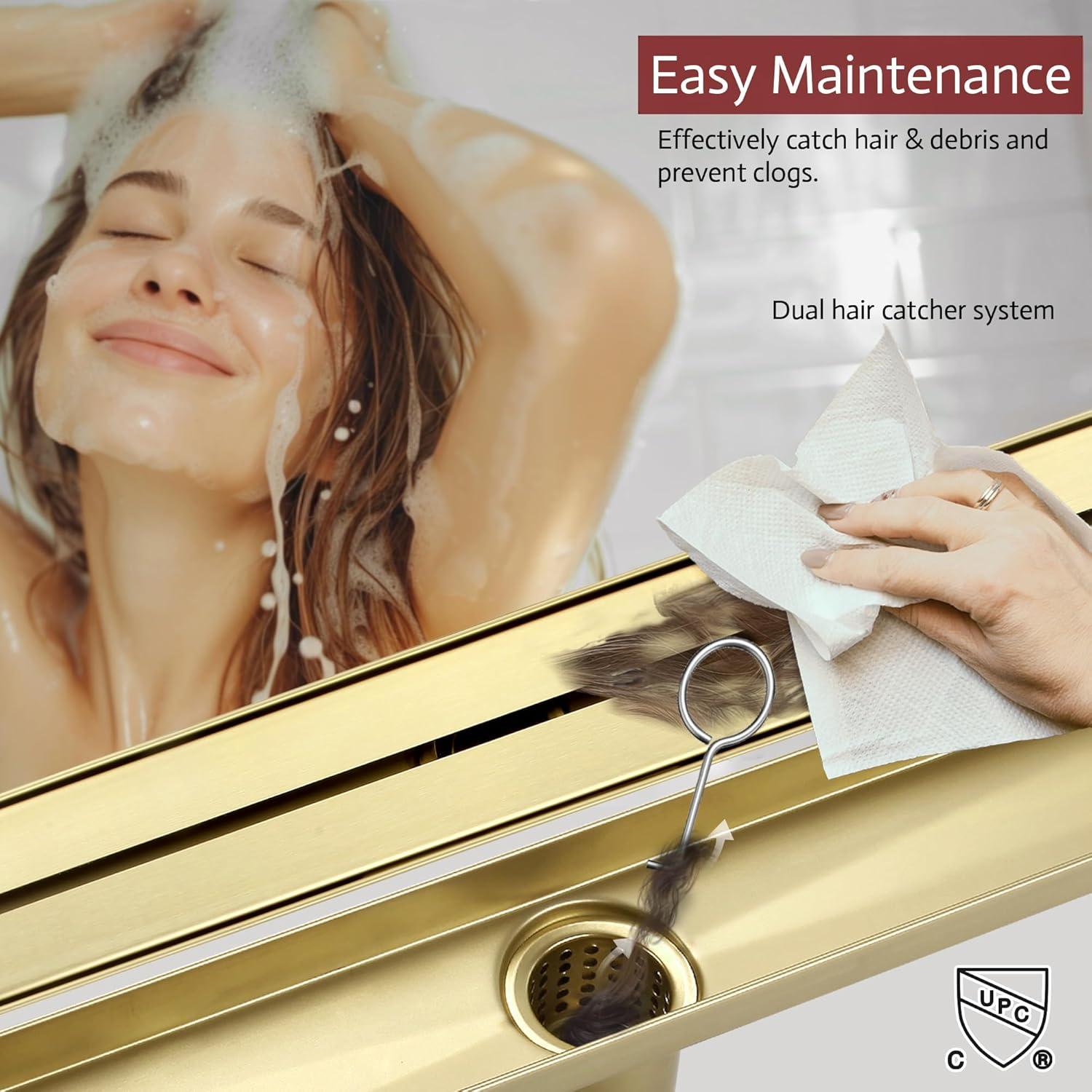 24-Inch Brushed Gold Stainless Steel Linear Shower Drain