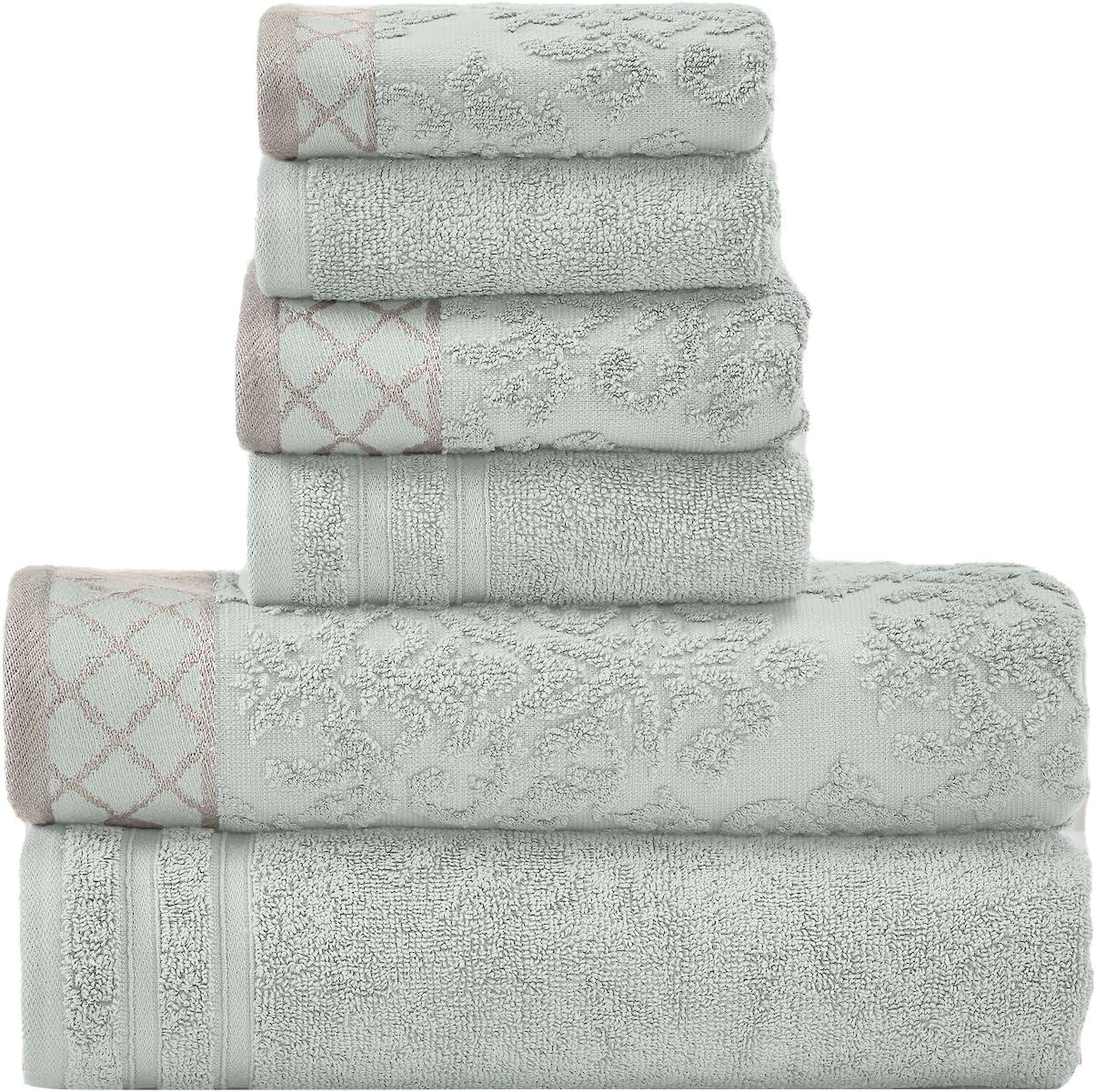 Modern Threads Modern Threads 6-Piece Damask Jacquard/Solid Ultra Soft 550GSM 100% Combed Cotton Towel Set with Embellished Borders