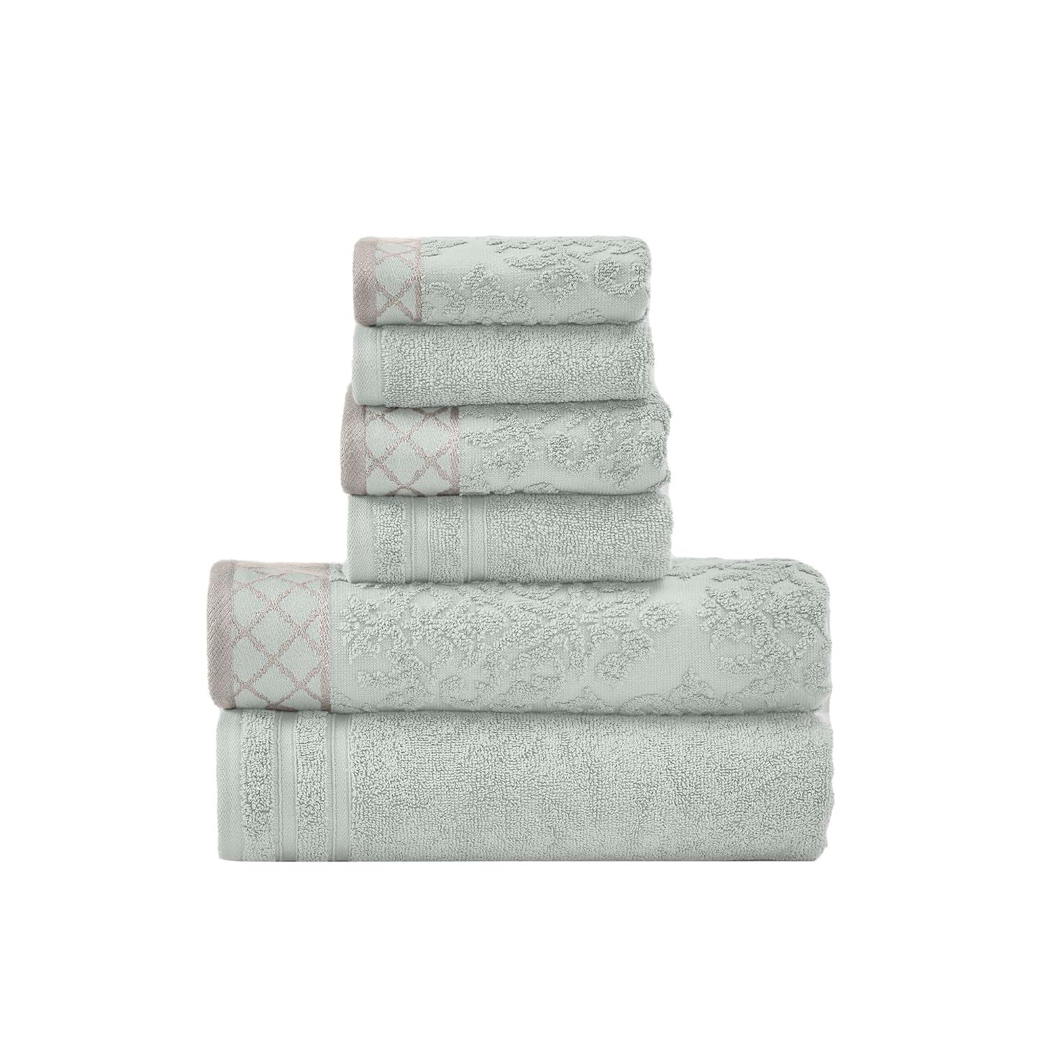 Modern Threads Modern Threads 6-Piece Damask Jacquard/Solid Ultra Soft 550GSM 100% Combed Cotton Towel Set with Embellished Borders