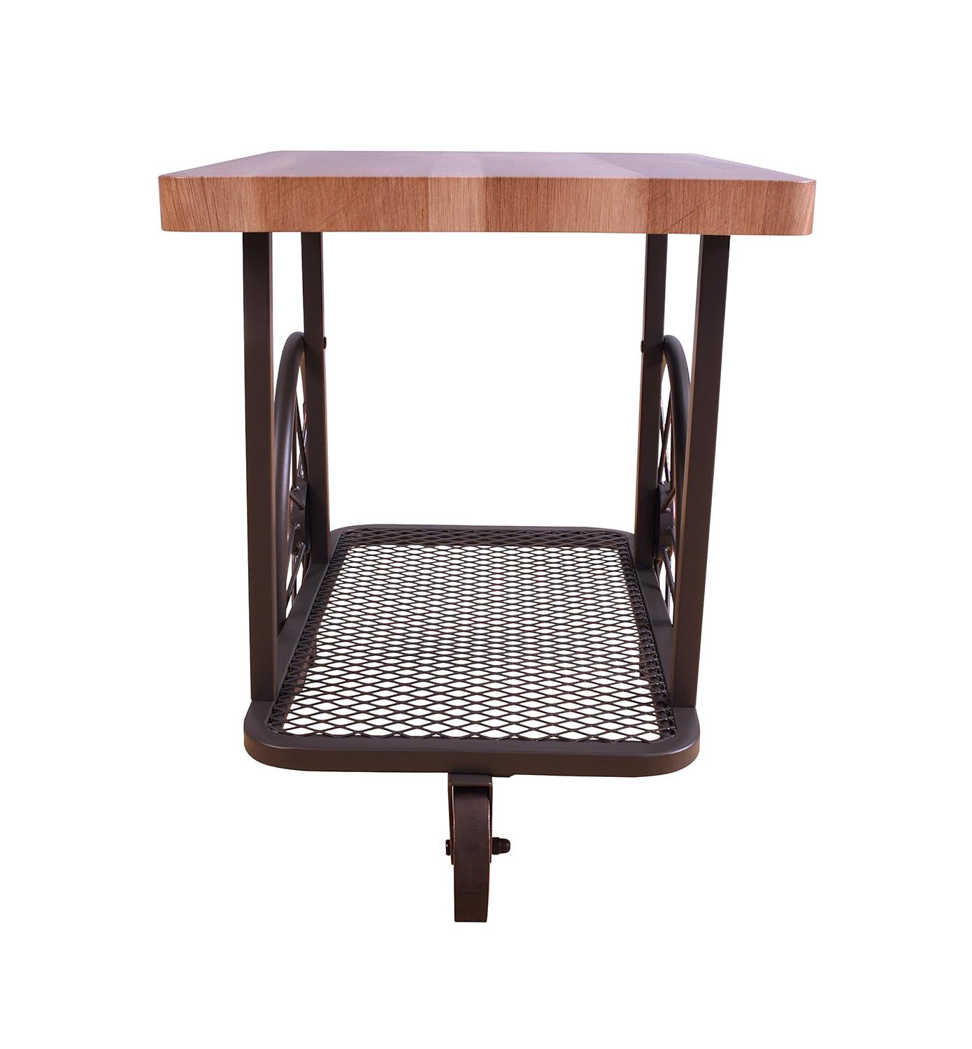 Unique End Table Side Table with Bottom Shelf and Industrial Wheels, Rectangular Table Coffee Snack Table with Wooden Top and Metal Base, 28"L x 18"W x 22"H, Easy Assembly, Oak & Antique Gray