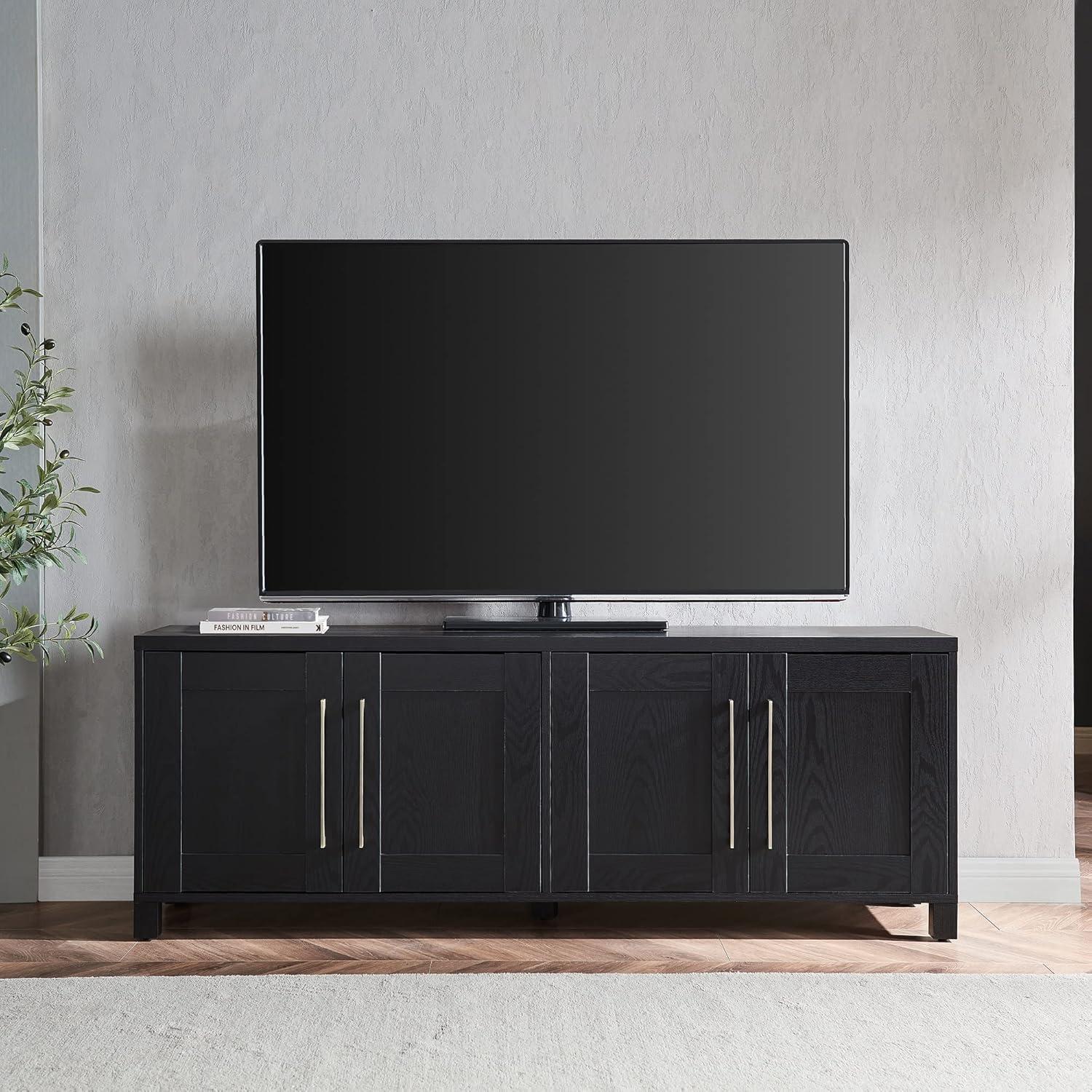 Transitional Black Grain 68'' TV Stand with Brass Hardware