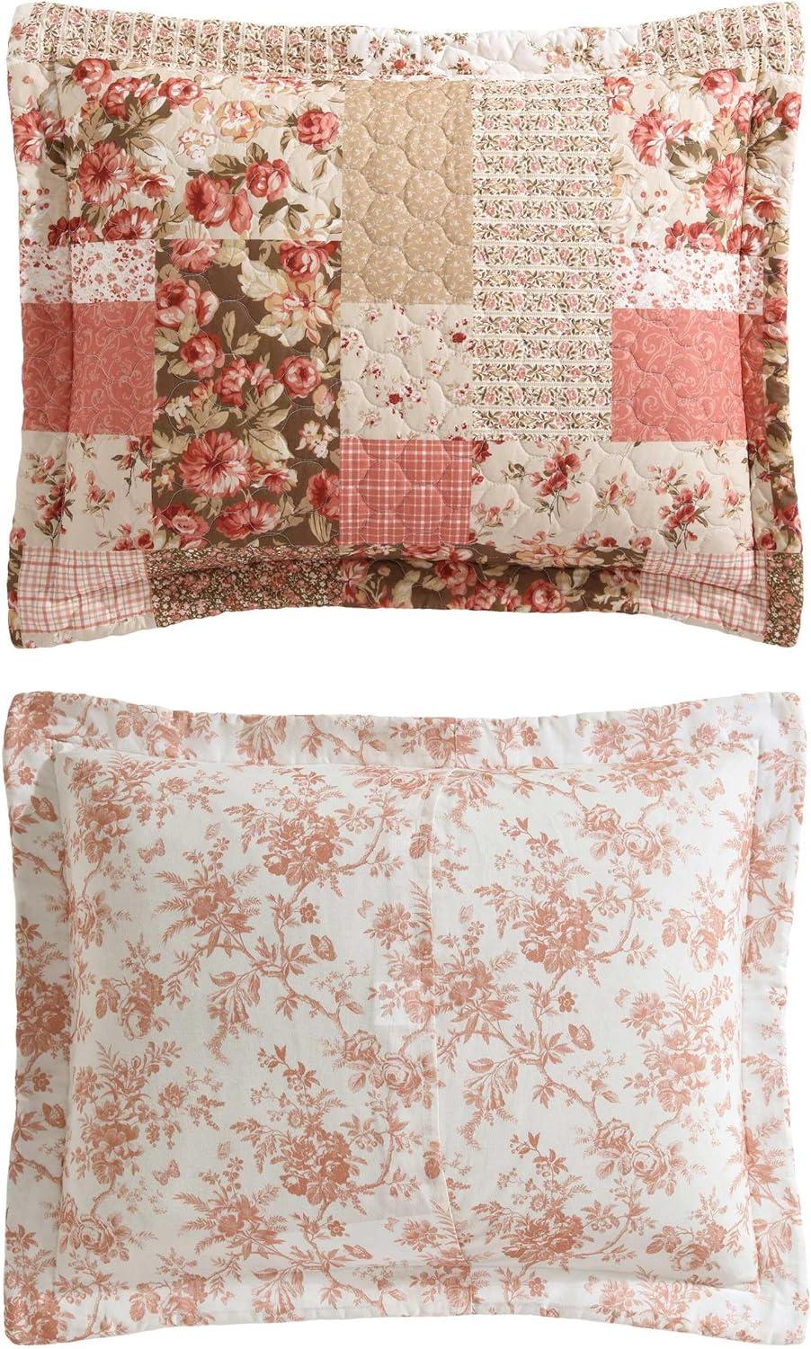 Laura Ashley Harrietta Patchwork Cotton Reversible Pink Quilt Set