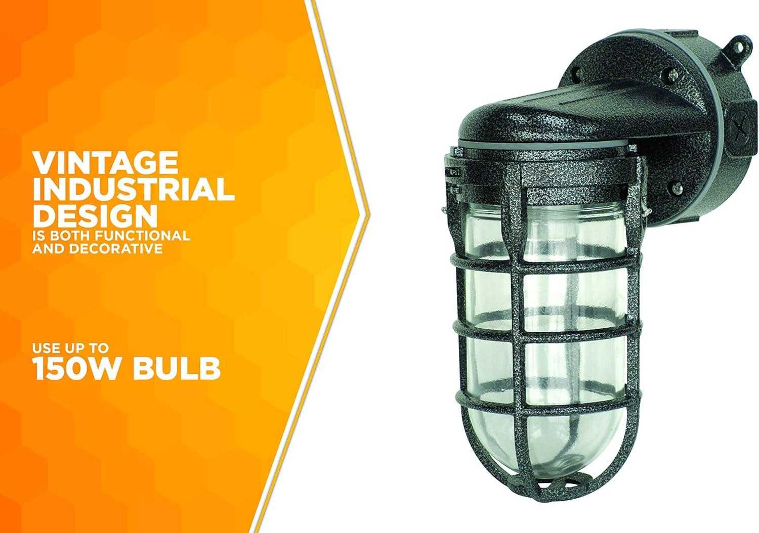 Woods L1707SVBLK Wall Mount Light in Hammered Black Finish Sturdy Die Cast Aluminum Cage, Suitable for Indoor and Outdoor Use