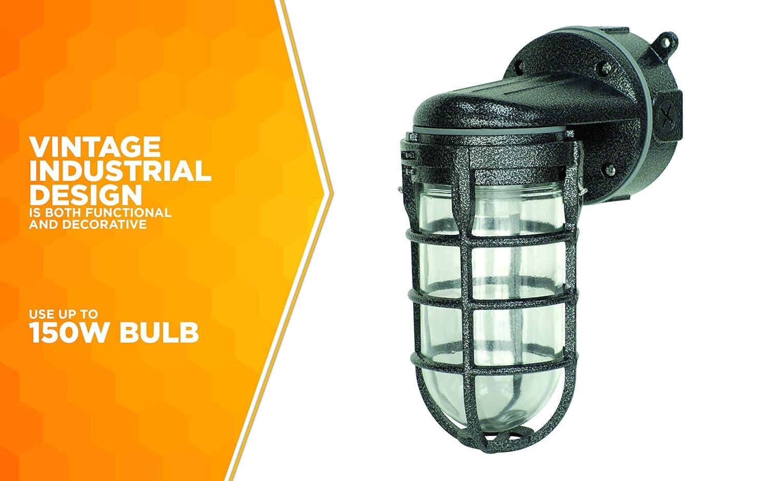 Woods L1707SVBLK Wall Mount Light in Hammered Black Finish Sturdy Die Cast Aluminum Cage, Suitable for Indoor and Outdoor Use