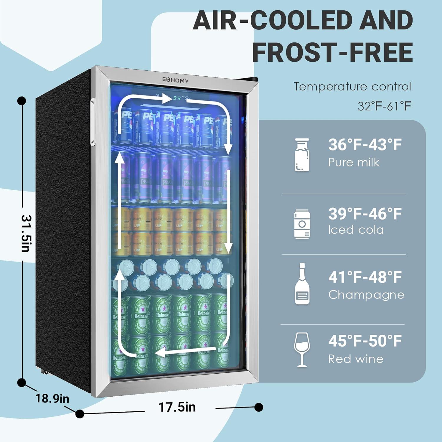 ZenZone Beverage Refrigerator and Cooler, 126 Can Mini fridge with Glass Door, Small Refrigerator with Adjustable Shelves for Soda Beer or Wine, Perfect for Home/Bar/Office, Silver