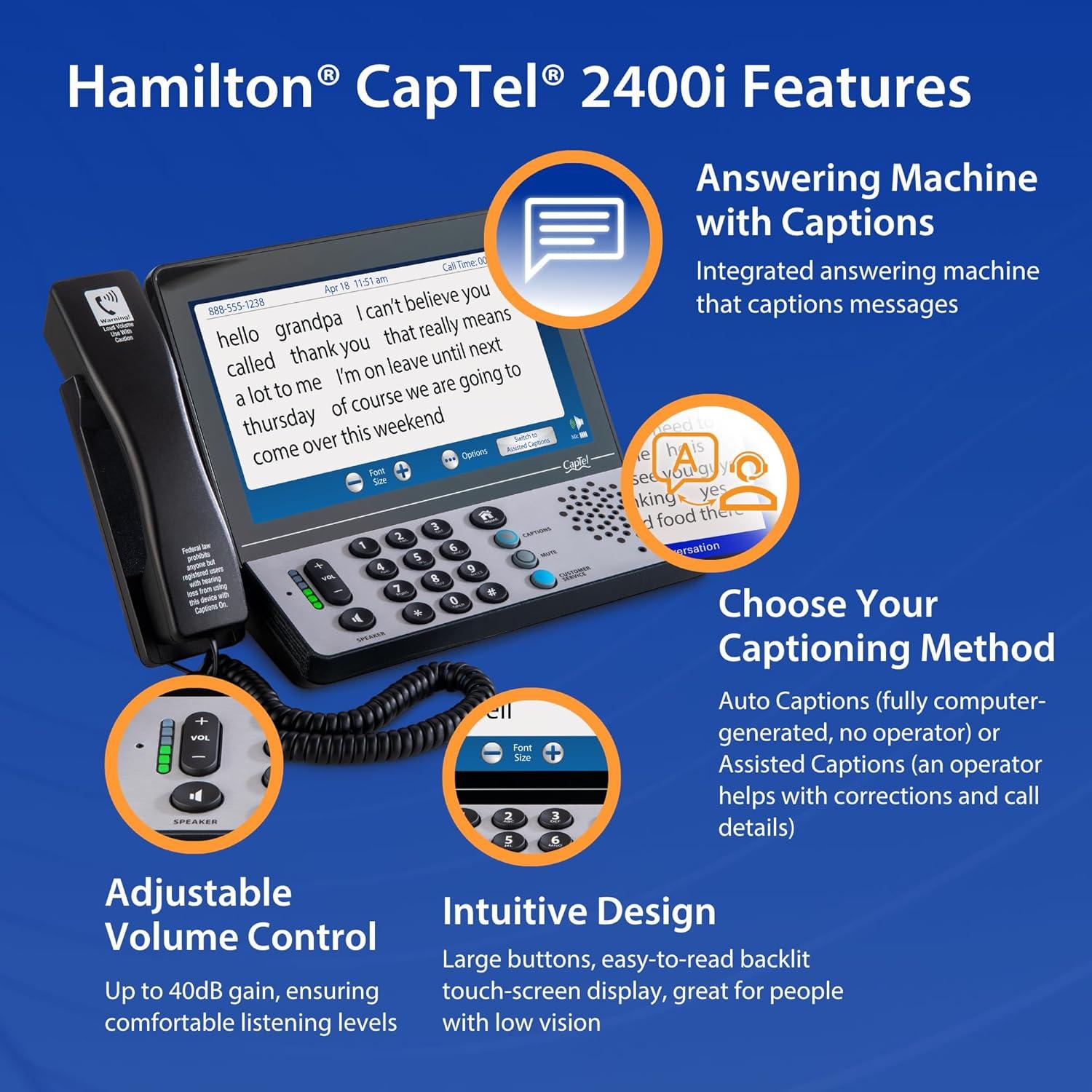Hamilton CapTel 2400i Captioned Telephone Large Touch-Screen Captioned Telephone with 40dB Amplification