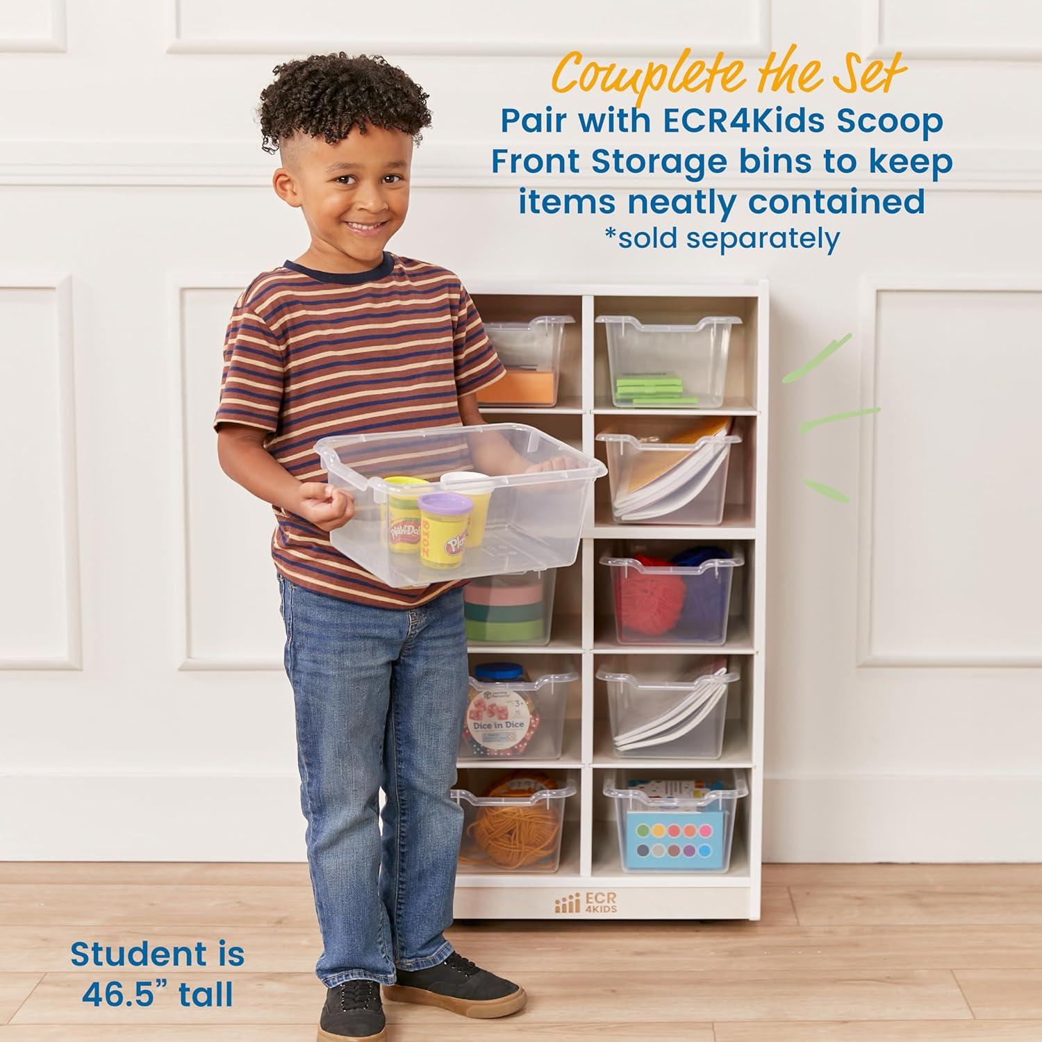 ECR4Kids 10 Cubby Mobile Tray Storage Cabinet, 5x2, White Wash